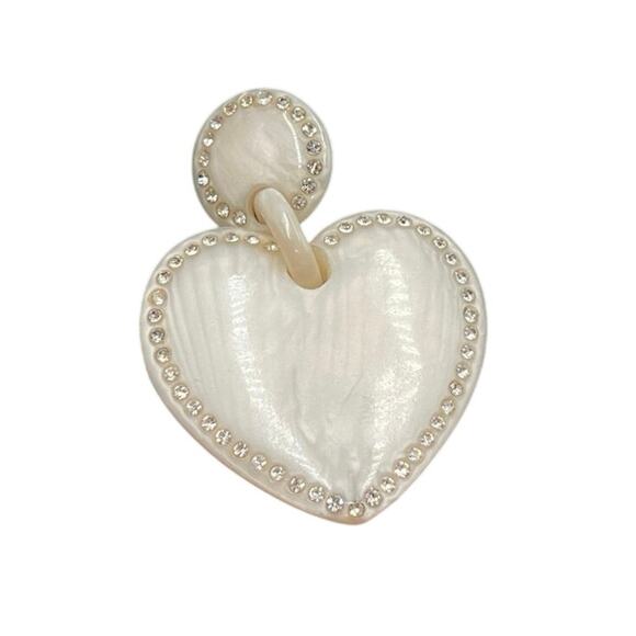 Lele Sadoughi Jewel crystal Stitched Mother of Pearl Acetate Heart Earring *One - Picture 1 of 8